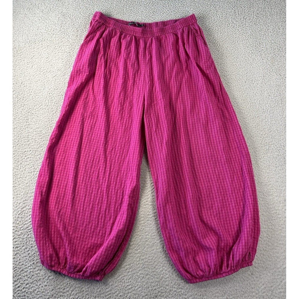 Gudrun Sjoden Lantern Pants Womens L Pink Striped Cotton Viscose Pull On Crop